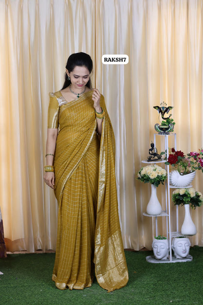 Premium Viscose Georgette Saree checks zari With Dola Viscose Blouse 🥳