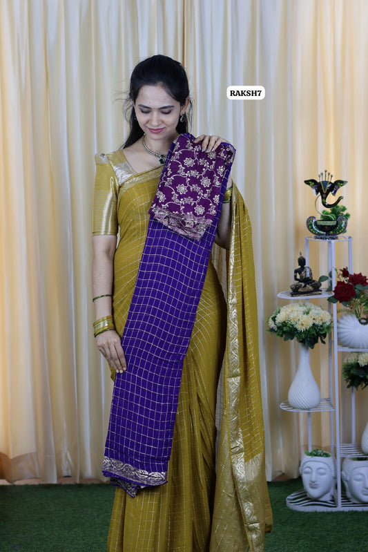 Premium Viscose Georgette Saree checks zari With Dola Viscose Blouse🥳