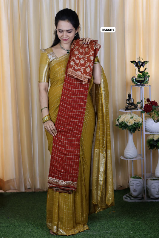 Premium Viscose Georgette Saree checks zari With Dola Viscose Blouse🥳