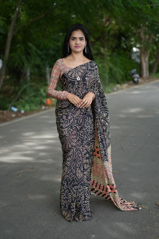 Premium semi modal silk saree with same blouse shown in picture🥳