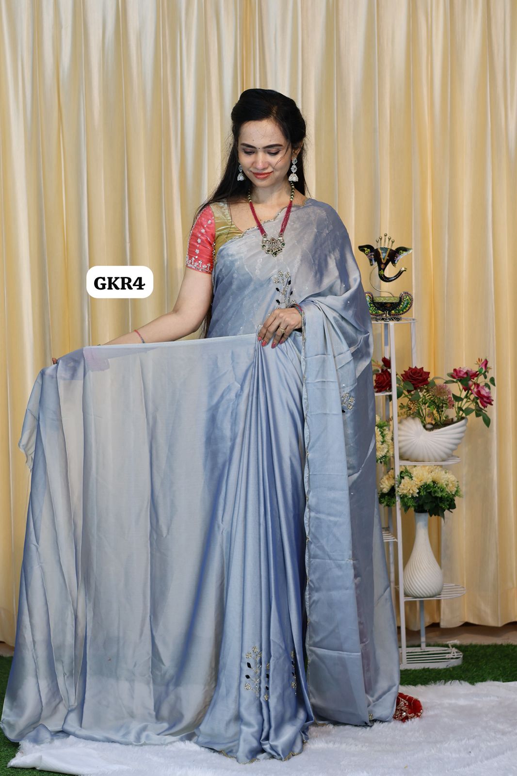 Satin chiffon silk saree with unstitched blouse 🥳