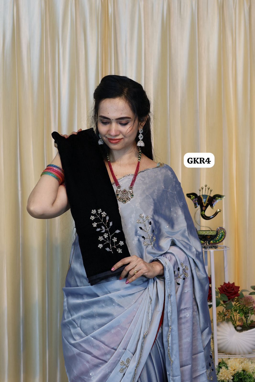 Satin chiffon silk saree with unstitched blouse 🥳