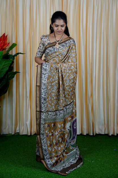 Mul mul cotton saree.contrast kalamkari ❌