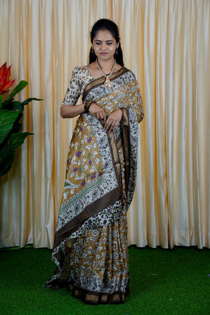 Mul mul cotton saree.contrast kalamkari ❌