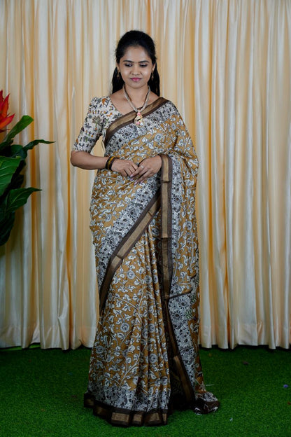 Mul mul cotton saree.contrast kalamkari ❌