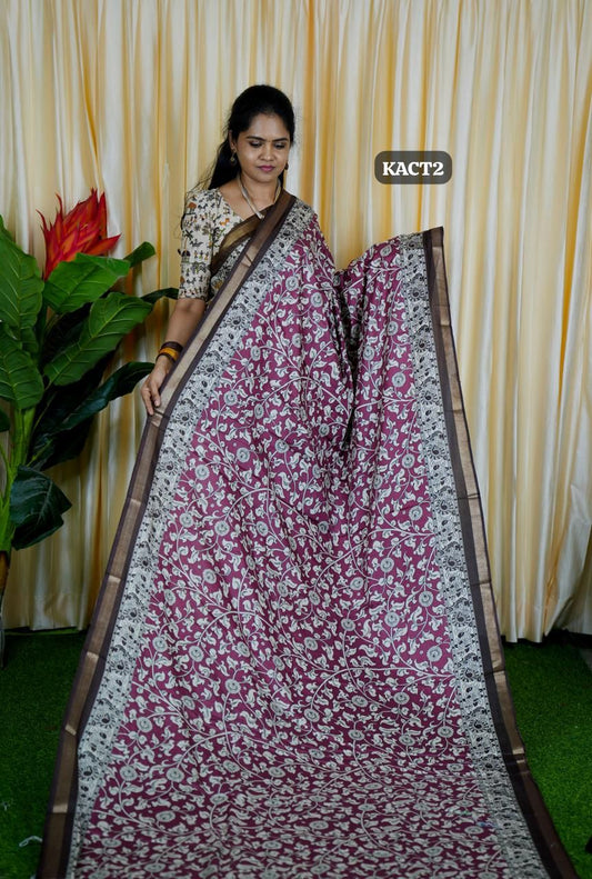 Mul mul cotton saree. contrast kalamkari 🍄✅🥳