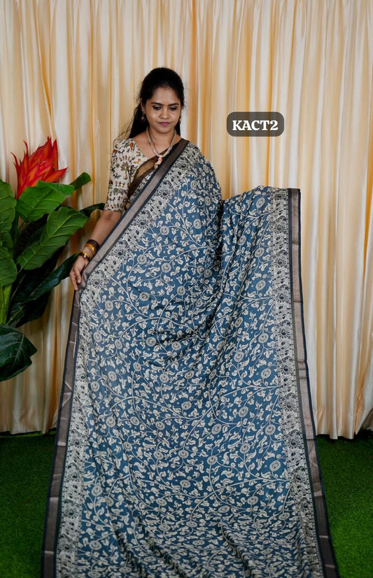 Mul mul cotton saree. contrast kalamkari blouse❌