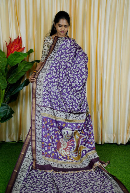 Mul mul cotton sarees. contrast kalamkari ❌
