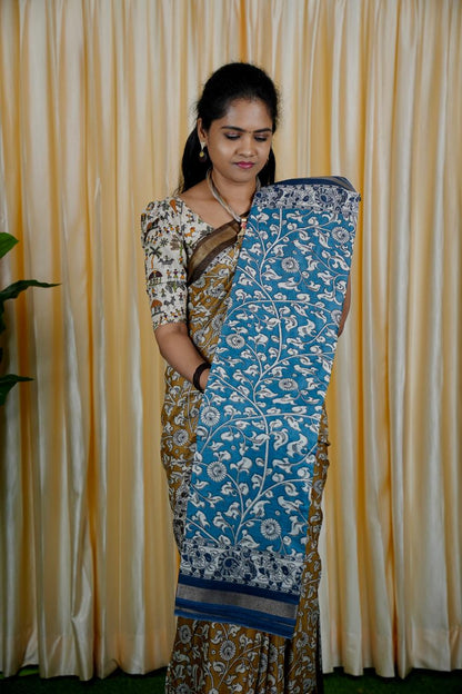 Mul mul cotton saree. contrast kalamkari ❌