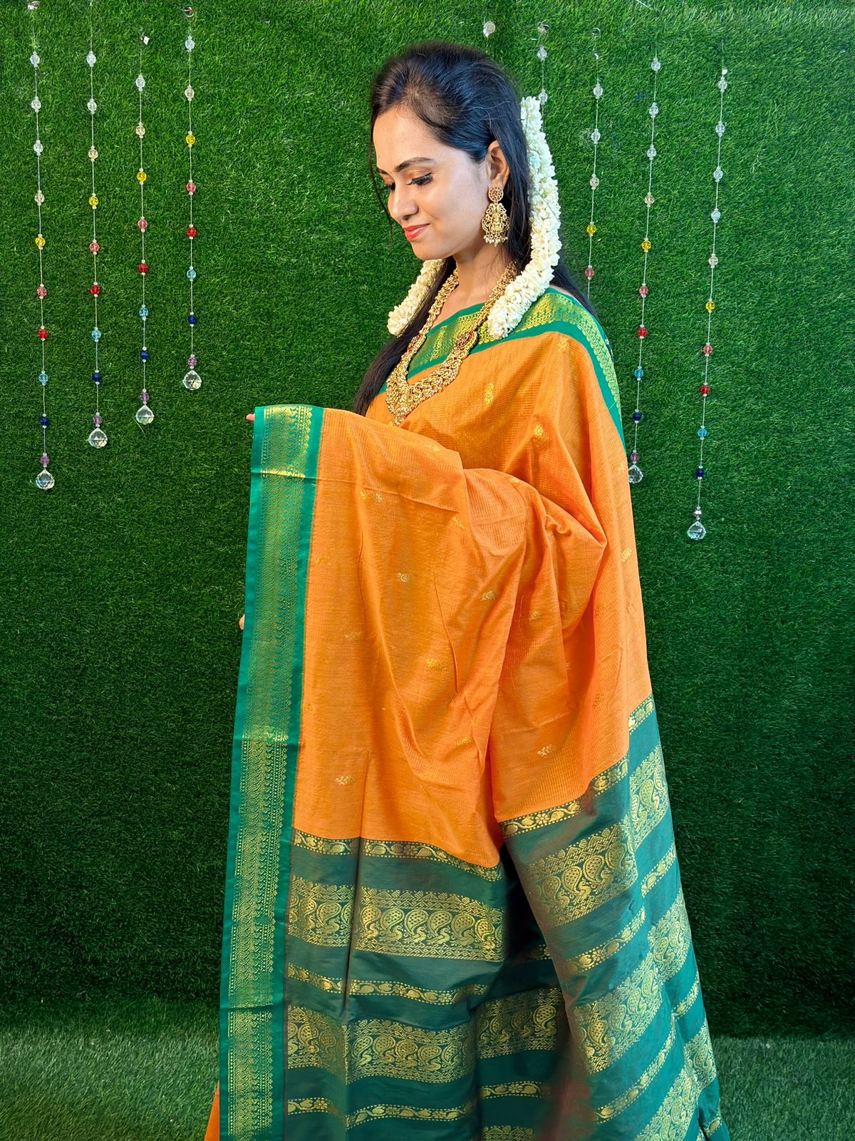 Kalyani Cotton Saree - Ash Grey with Dark Green – Yajnaseni