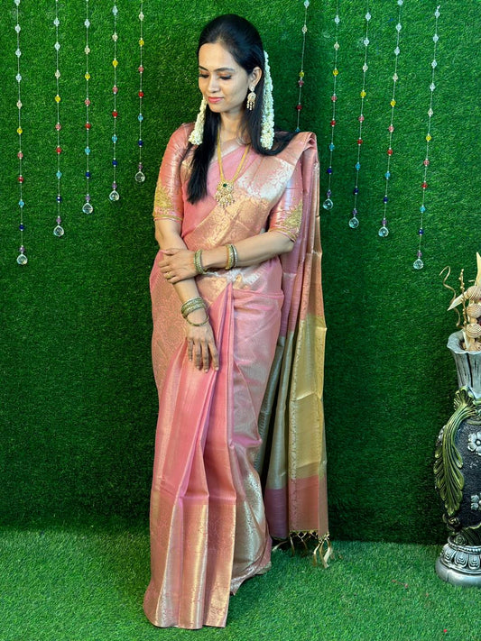 Pink tissue saree