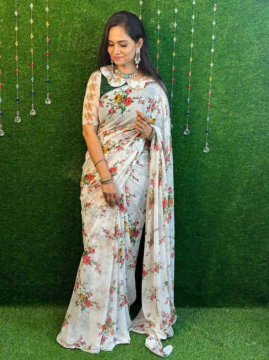 Chiffon Sarees+readymade blouse. YYY