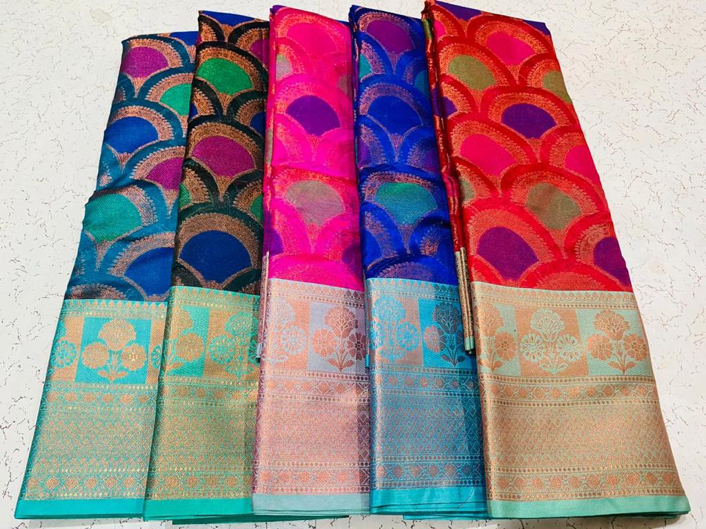 Triple shaded katan silk sarees