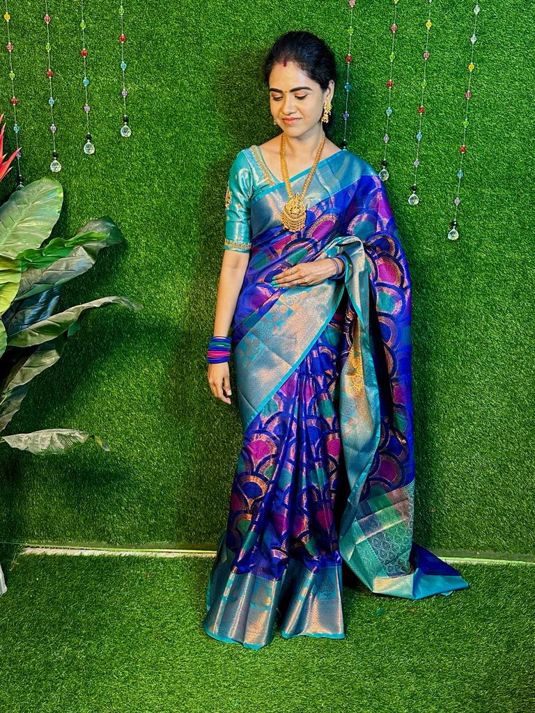 Triple shaded katan silk sarees