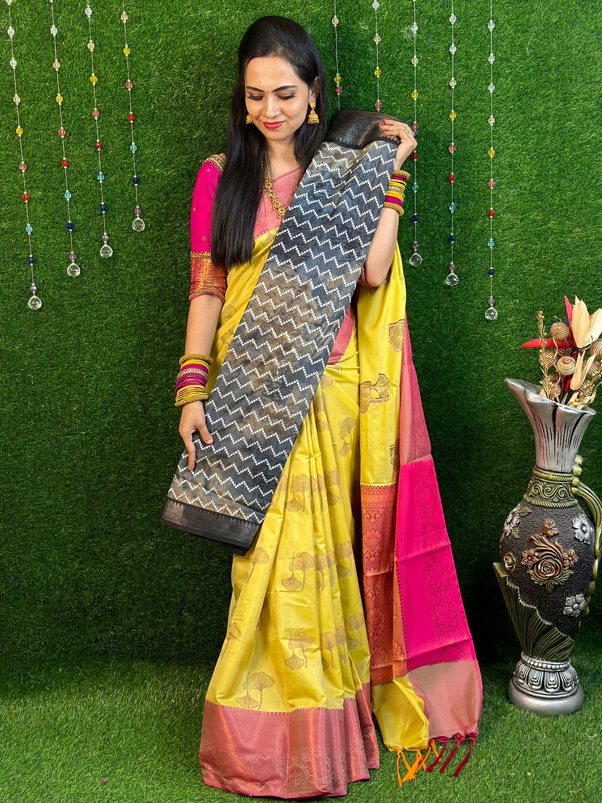 Light Yellow Dola Silk Saree with Shawl AAS41 – Ethnic's By Anvi Creations