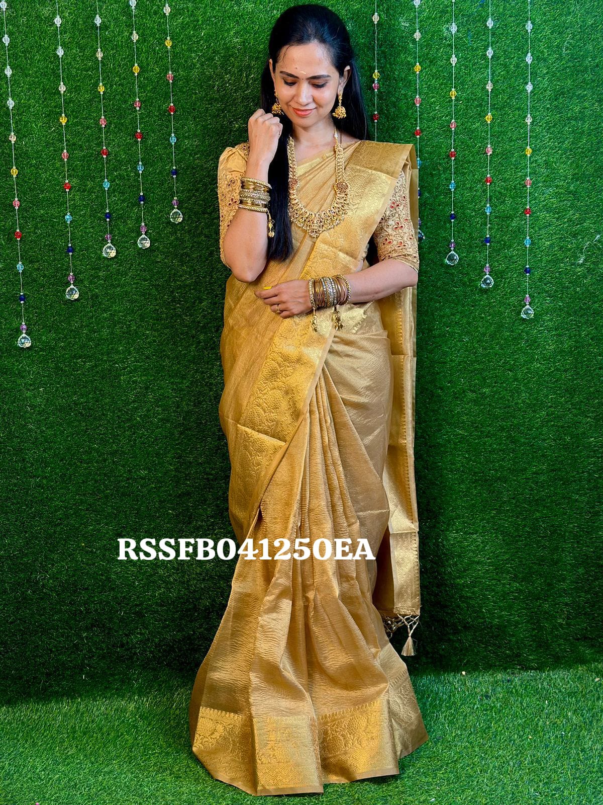 golden crushed saree YYY