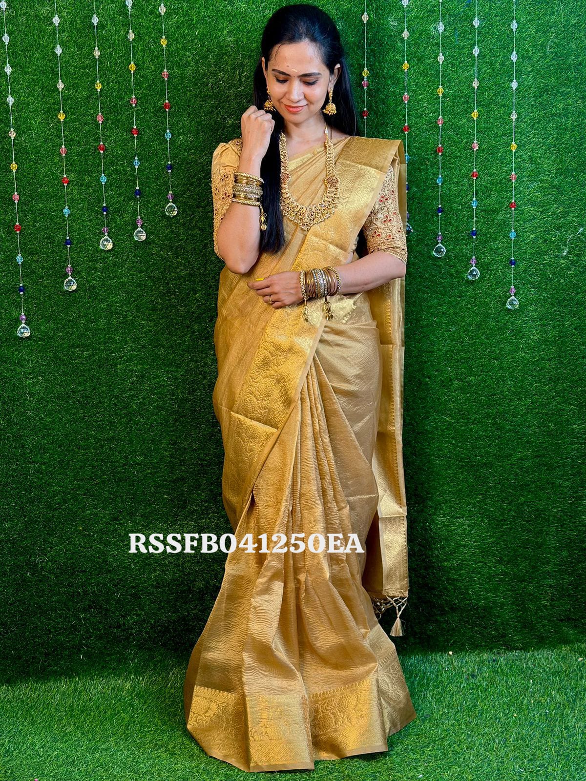 golden crushed saree YYY