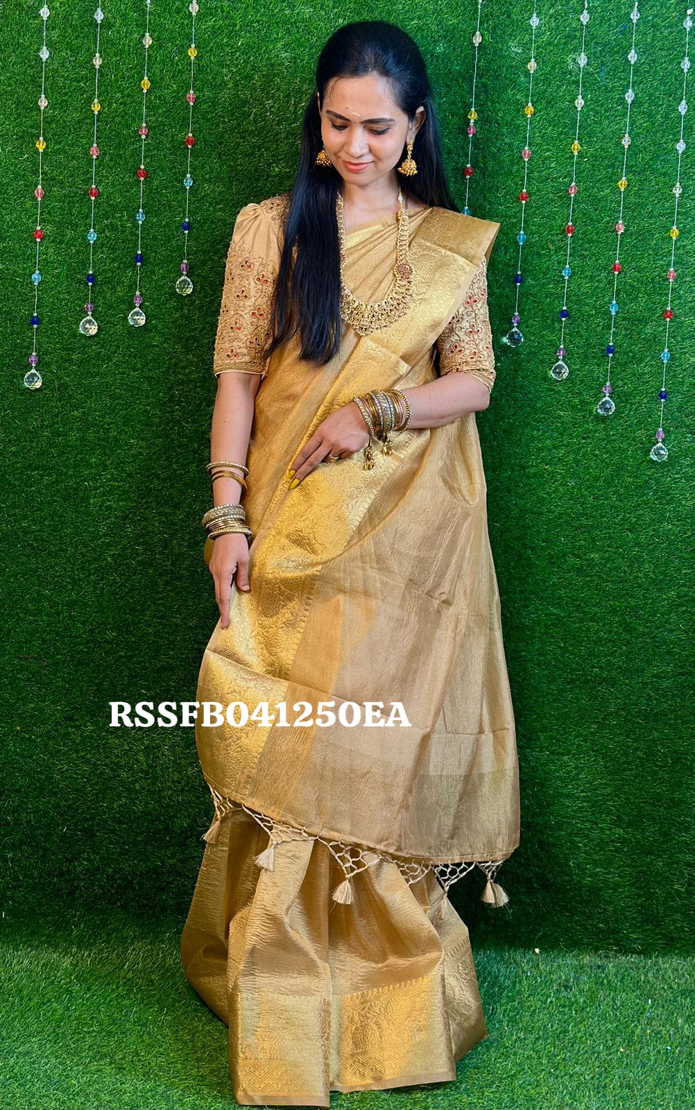 golden crushed saree YYY