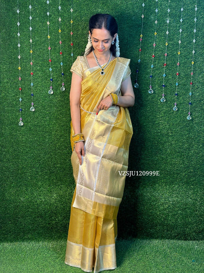 Golden katan tissue saree YYY