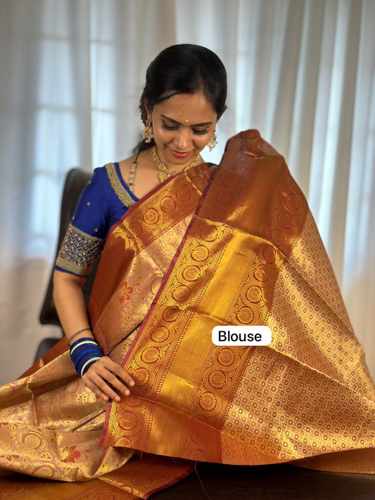 Kanchi inspired bridal semi silk saree sold