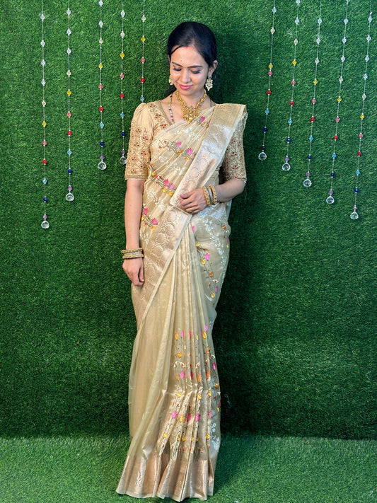 Soft tissue saree with embroidery