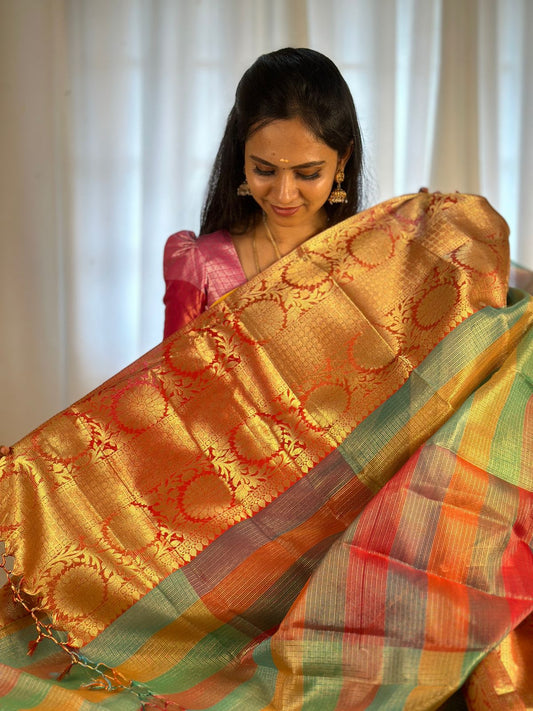 Golden tissue saree