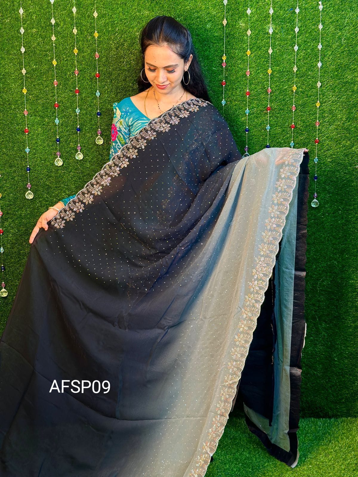 Partywear shimmer georget saree