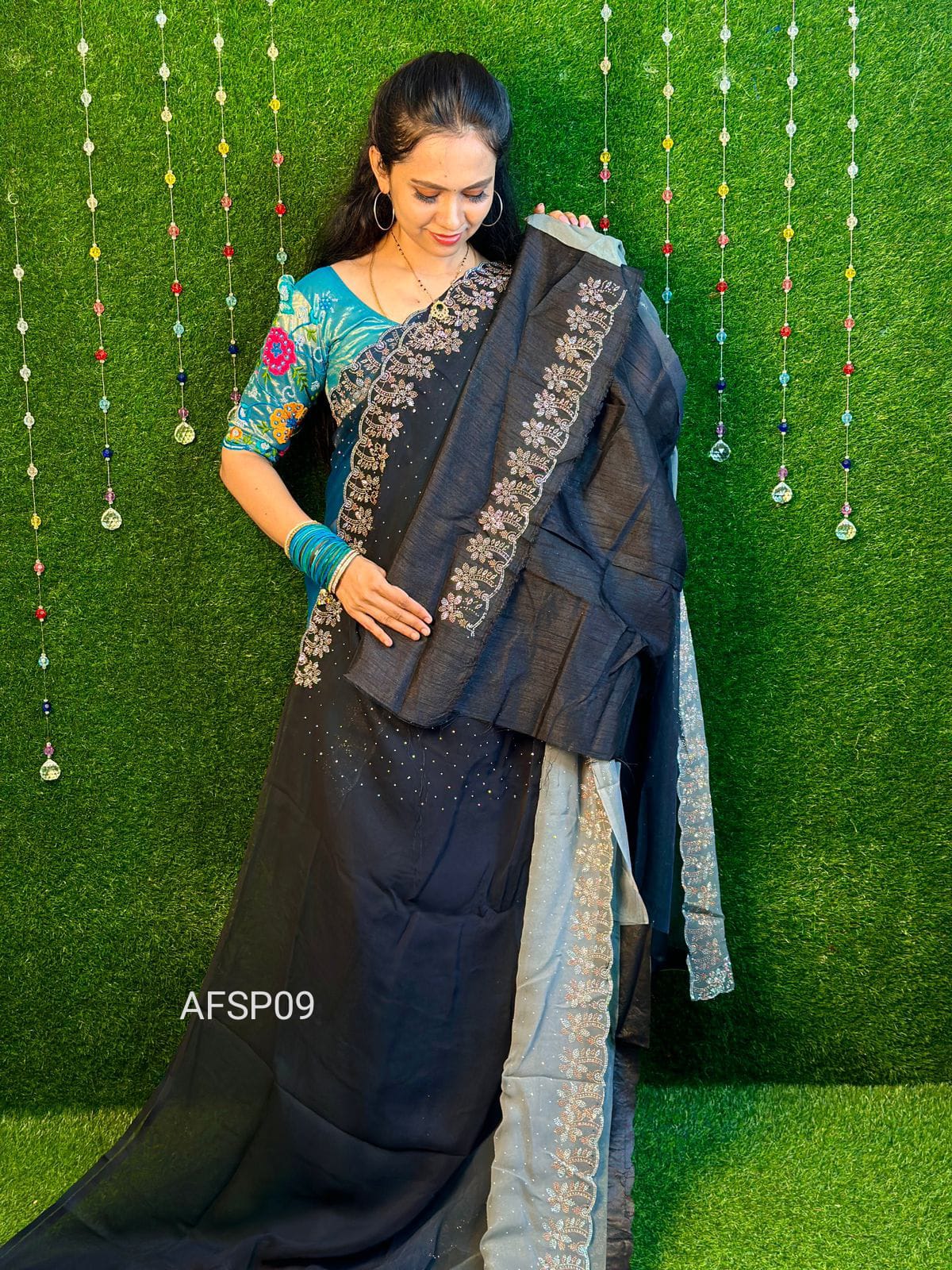 Partywear shimmer georget saree