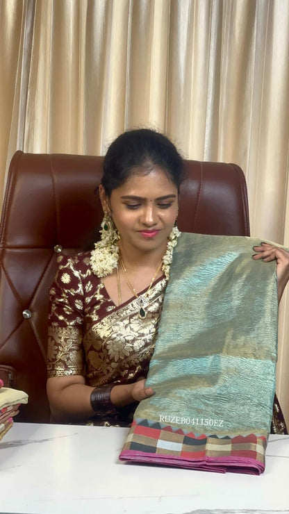 Crushed tissue checked sarees. 🥰