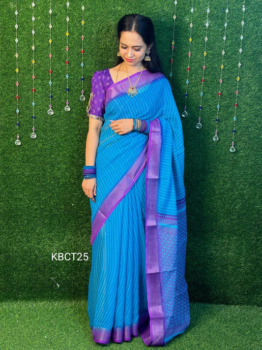 Linen cotton saree with contrast blouse