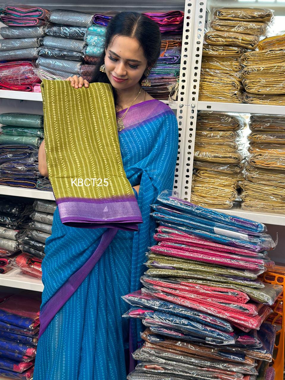 Linen cotton saree with contrast blouse