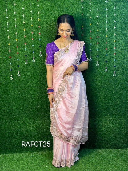 Space silk saree with embroidery blouse