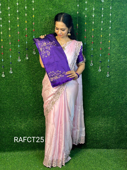 Space silk saree with embroidery blouse