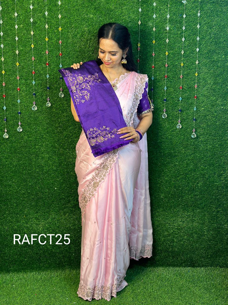 Space silk saree with embroidery blouse