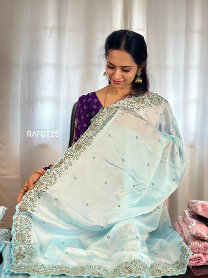 Space silk saree with embroidery blouse