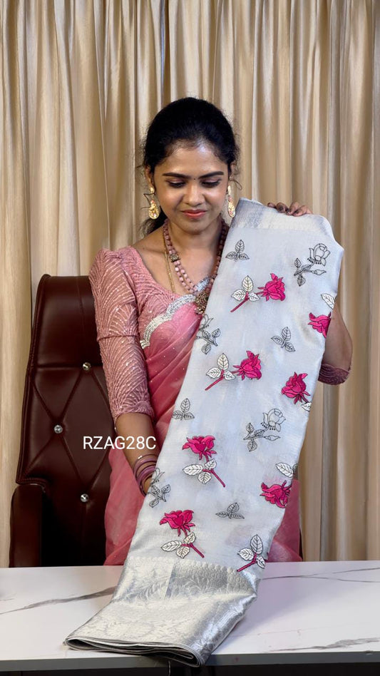 Embroidery saree  🌷 PINK ROSE