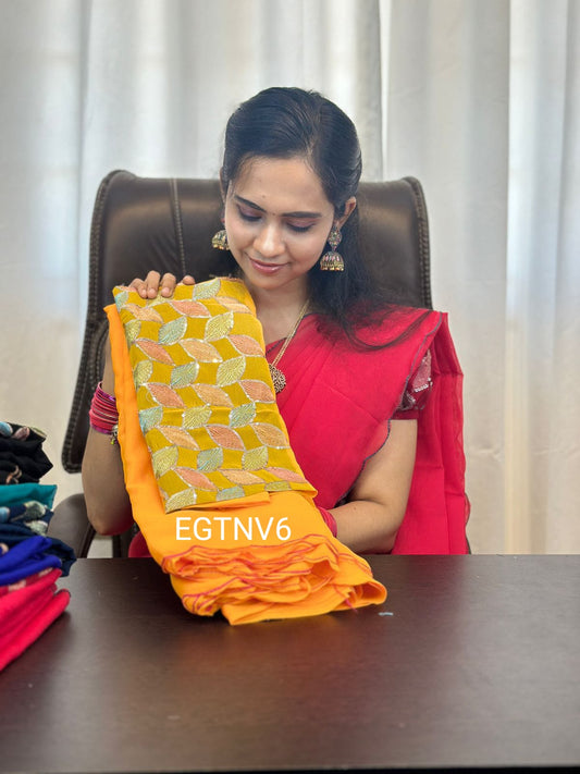 Party wear cut work saree with work blouse.