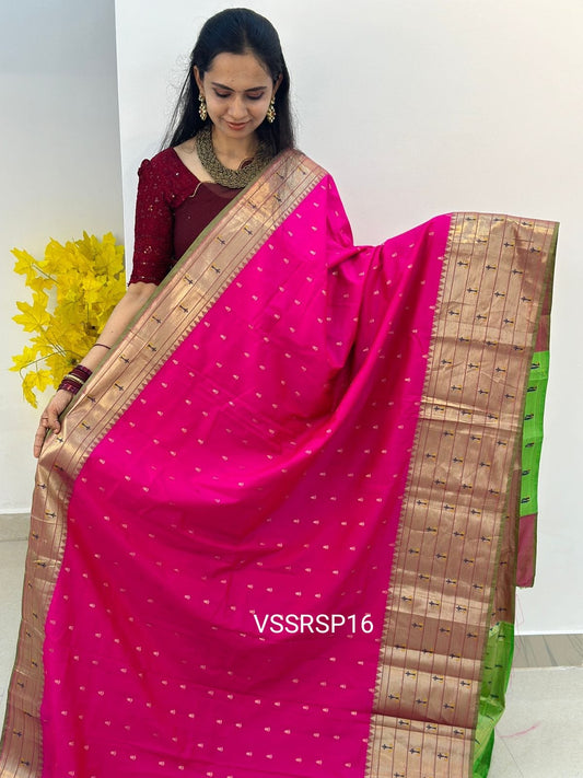 paithani border soft silk saree with 1000 buttas