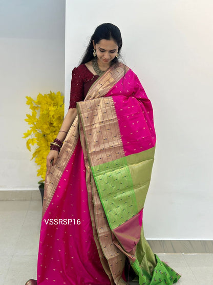 paithani border soft silk saree with 1000 buttas