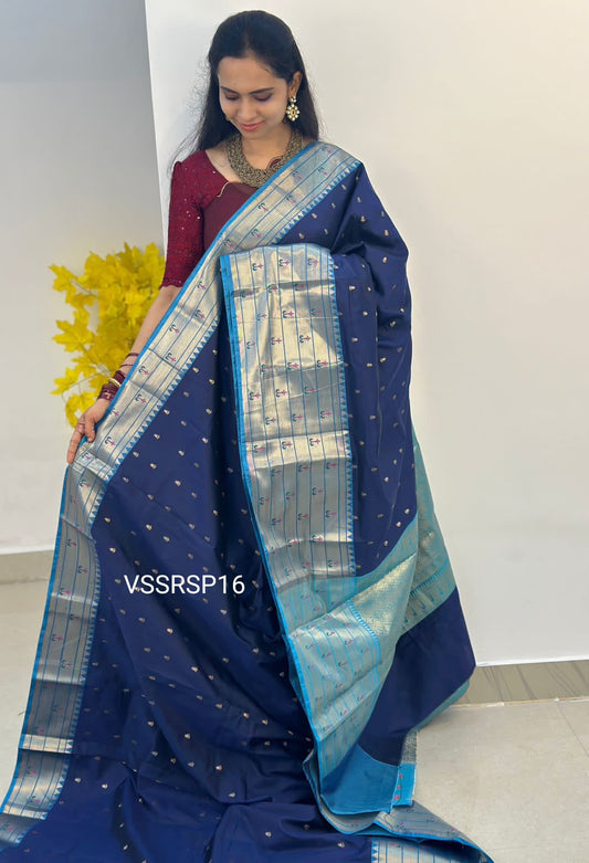 paithani border soft silk saree with 1000 buttas