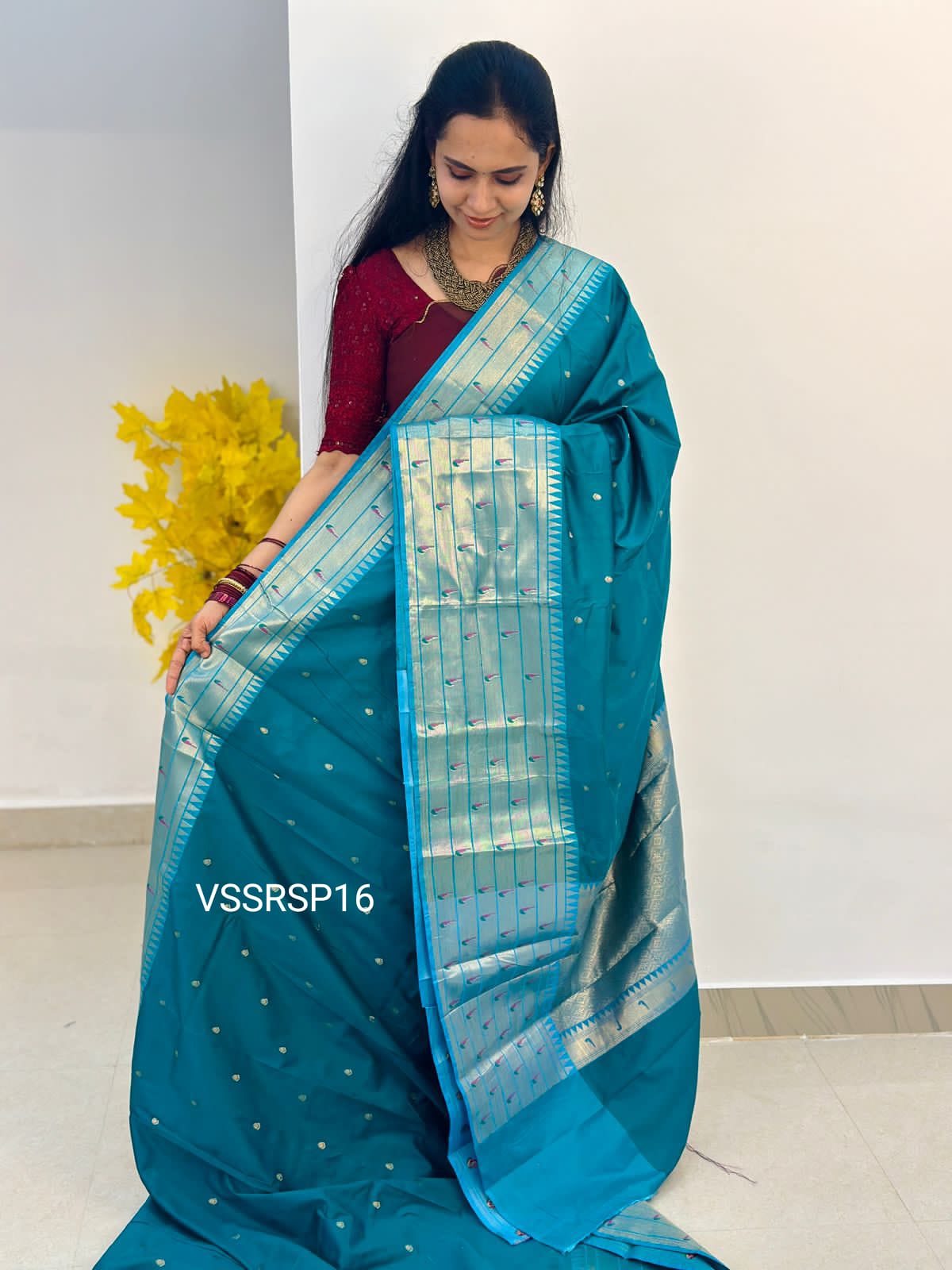 paithani border soft silk saree with 1000 buttas