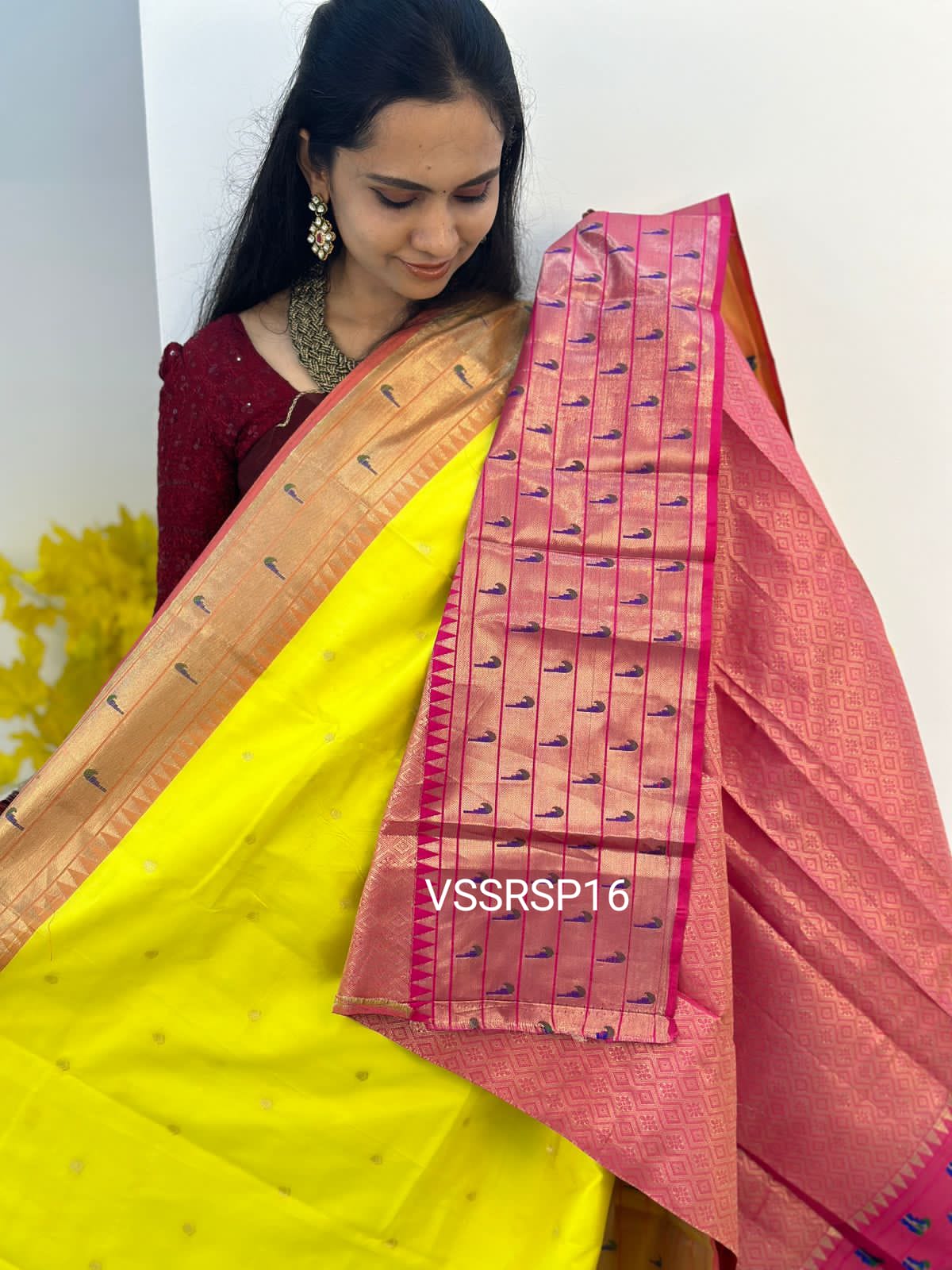 paithani border soft silk saree with 1000 buttas