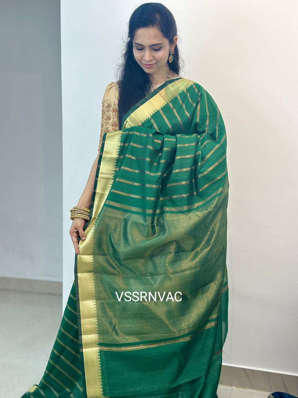 Manglori semi silk soft cotton sarees with plain blouse border to sleeves