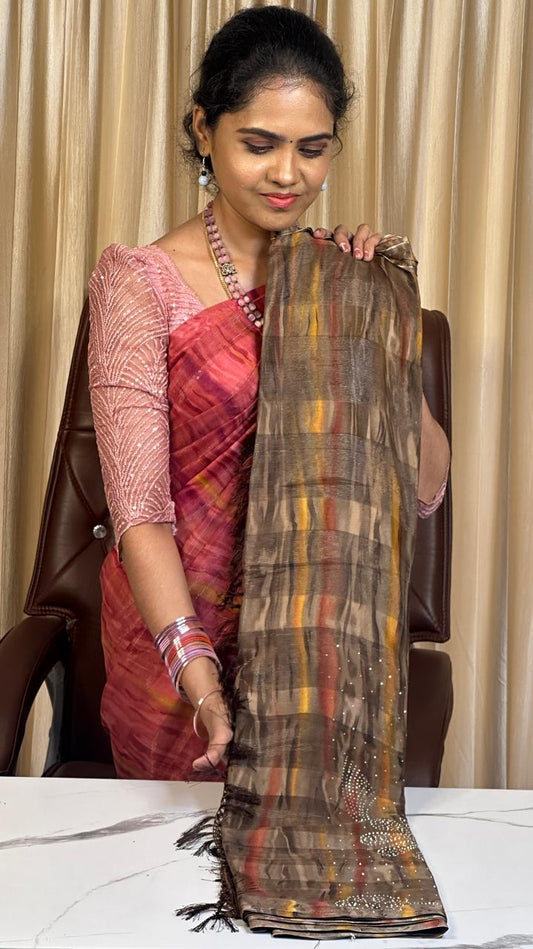 Designer saree with stone work❌