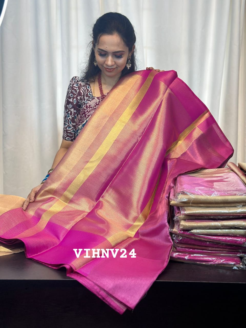 Jyothika inspired saree pink border shade 3