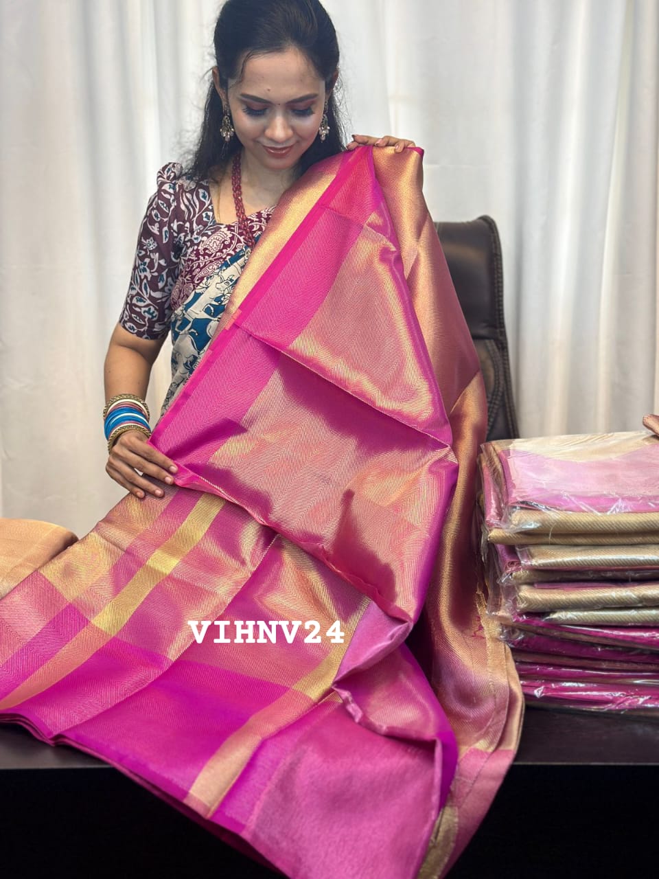 Jyothika inspired saree pink border shade 3