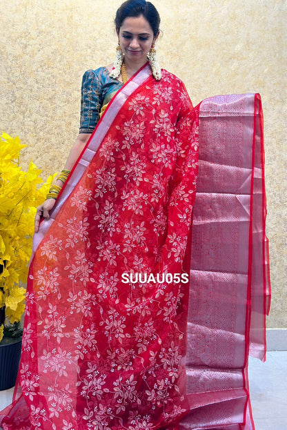 Organza saree in hit colour offer