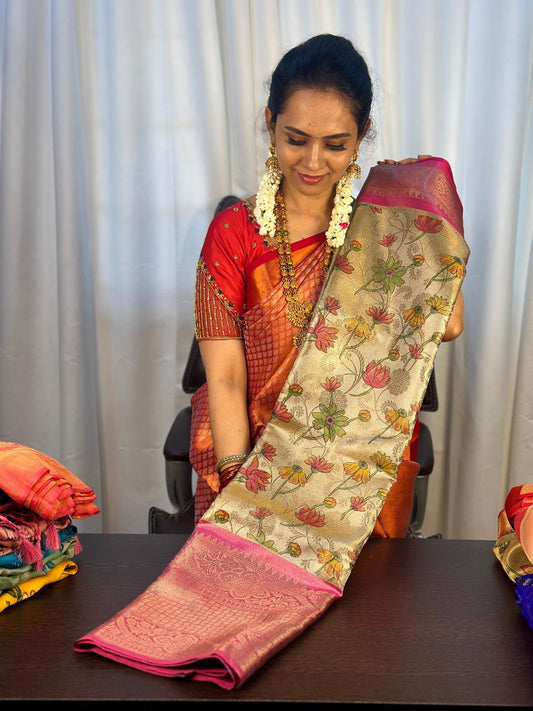 katan semi silk saree with floral print