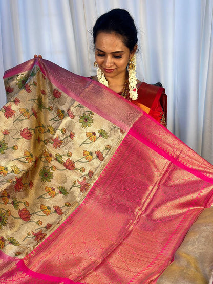 katan semi silk saree with floral print