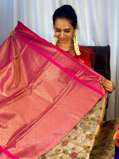 katan semi silk saree with floral print